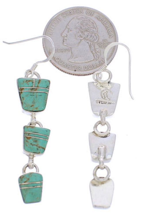 Sterling Silver Turquoise Inlay Southwest Hook Dangle Earrings EX30449