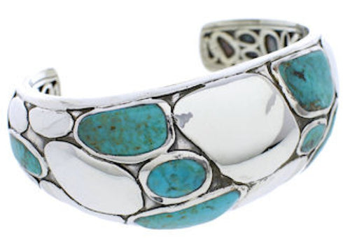 Silver Turquoise Inlay Southwestern Cuff Bracelet MX27089