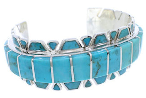 Turquoise Inlay Genuine Sterling Silver Jewelry Cuff Bracelet EX27718