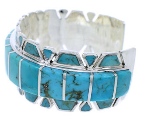 Turquoise Inlay Genuine Sterling Silver Jewelry Cuff Bracelet EX27718