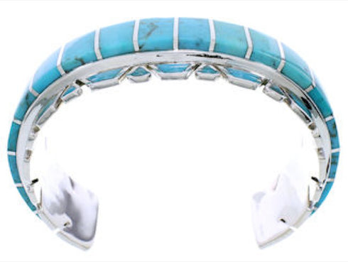 Turquoise Inlay Genuine Sterling Silver Jewelry Cuff Bracelet EX27718