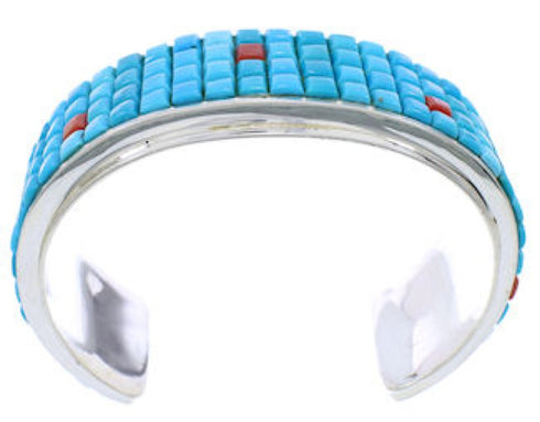 Silver Turquoise And Coral Cuff Bracelet Jewelry GS76392
