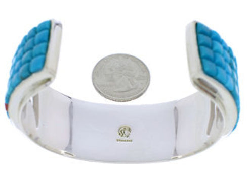 Silver Turquoise And Coral Cuff Bracelet Jewelry GS76392