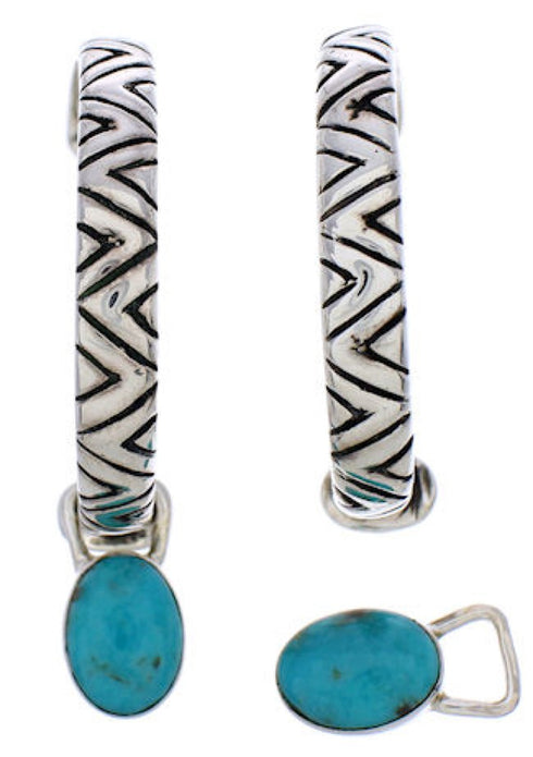 Turquoise Sterling Silver Interchangeable Post Hoop Earrings JX23127