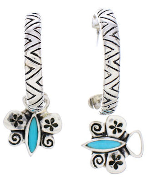 Butterfly Turquoise Flower Interchangeable Hoop Earrings JX23423