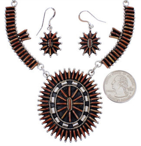 Oyster Shell Sterling Silver Link Necklace And Earrings Set PX35797