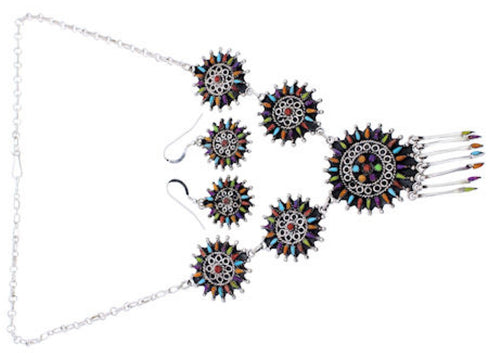 Genuine Silver Multicolor Jewelry Link Necklace Earrings PX35846