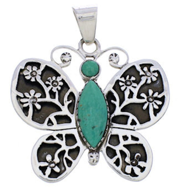 Southwest Butterfly Flower Turquoise Sterling Silver Pendant MX24076
