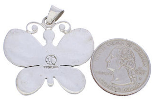 Southwest Butterfly Flower Turquoise Sterling Silver Pendant MX24076