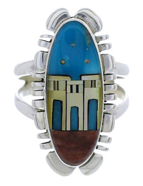 Silver Multicolor Native American Design Ring Size 6-1/4 UX38428