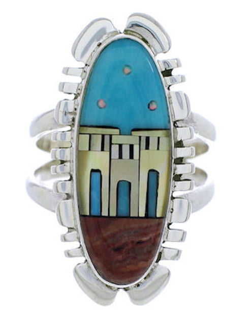 Authentic Multicolor Native American Design Ring Size 8-3/4 UX39015