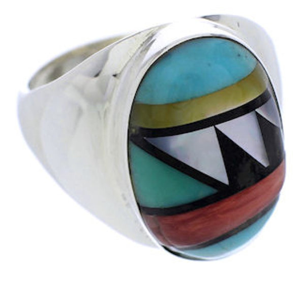 Silver And Multicolor Inlay Jewelry Ring Size 8-1/2 UX39271