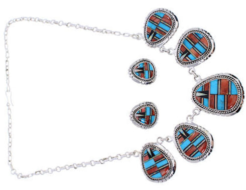 Genuine Sterling Silver Jewelry Multicolor Link Necklace Set PX36788