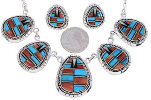 Genuine Sterling Silver Jewelry Multicolor Link Necklace Set PX36788