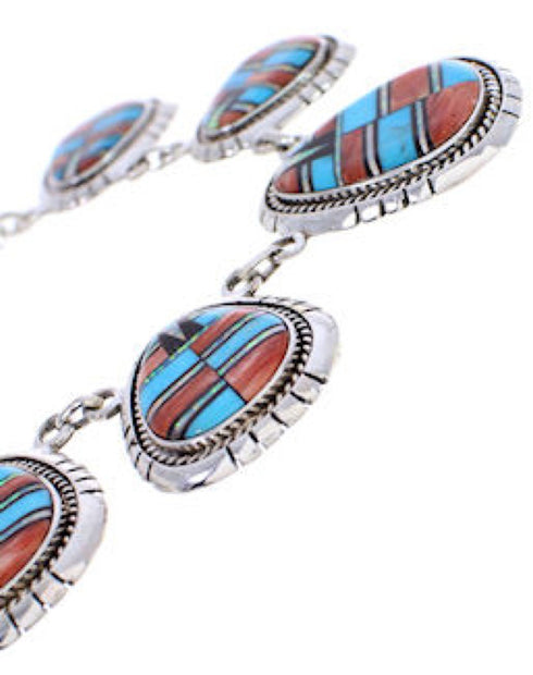 Genuine Sterling Silver Jewelry Multicolor Link Necklace Set PX36788