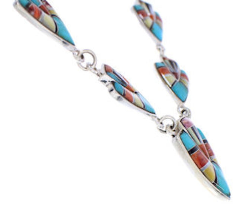 Genuine Silver Multicolor Southwest Link Necklace Earrings PX36864