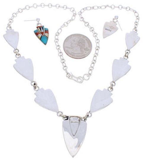 Silver Southwest Jewelry Multicolor Earrings Link Necklace Set PX36873