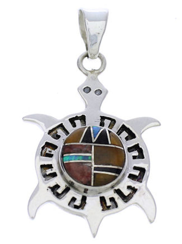 Southwest Multicolor Sterling Silver Turtle Pendant Jewelry EX28658