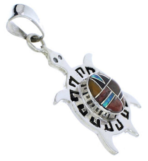 Southwest Multicolor Sterling Silver Turtle Pendant Jewelry EX28658