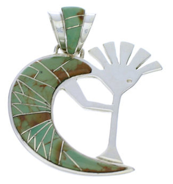 Southwest Kokopelli Turquoise Inlay Sterling Silver Pendant EX28675