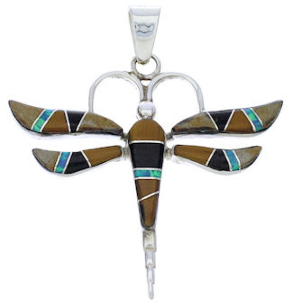 Multicolor Genuine Sterling Silver Dragonfly Southwest Pendant EX28719