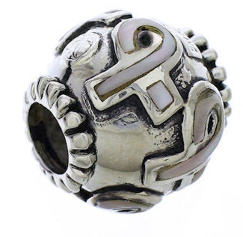 Genuine Sterling Silver Pink Shell Ribbon Bead Pendant EX28725