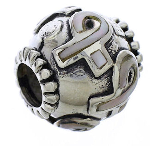 Genuine Sterling Silver Pink Shell Ribbon Bead Pendant EX28725