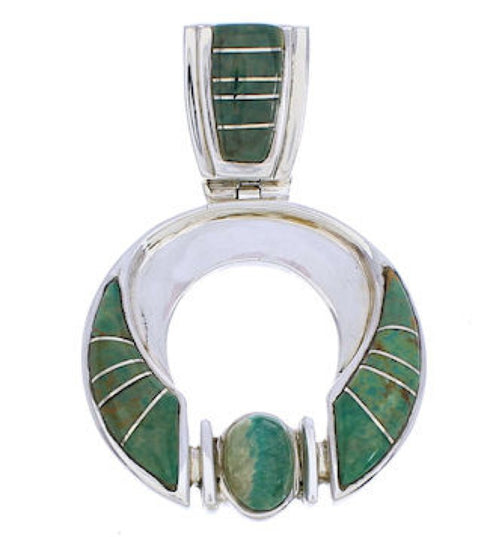 Turquoise Inlay Sterling Silver Southwest Pendant EX28462