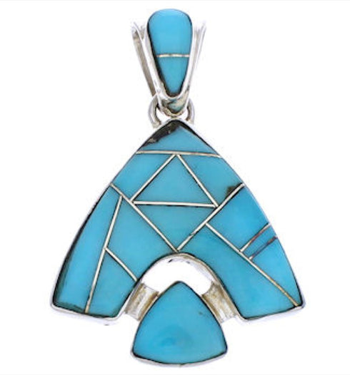 Turquoise Inlay Sterling Silver Reversible Slide Pendant EX28476