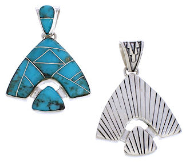 Sterling Silver Turquoise Inlay Southwest Reversible Pendant EX28481