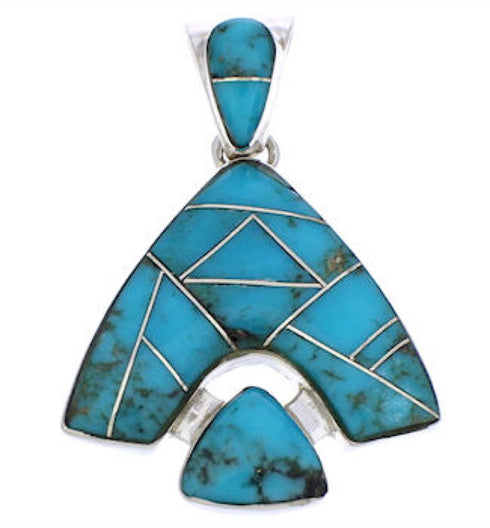 Sterling Silver Turquoise Inlay Southwest Reversible Pendant EX28481