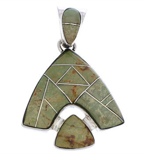 Sterling Silver And Turquoise Inlay Reversible Pendant Jewelry EX28495