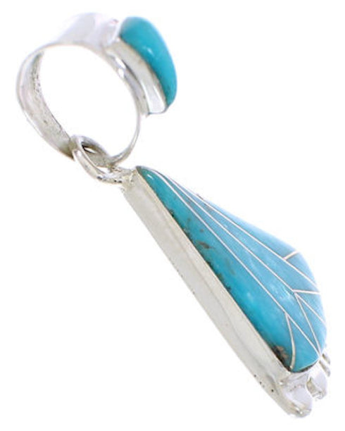 Genuine Sterling Silver Slide Pendant Turquoise Inlay Jewelry EX28548