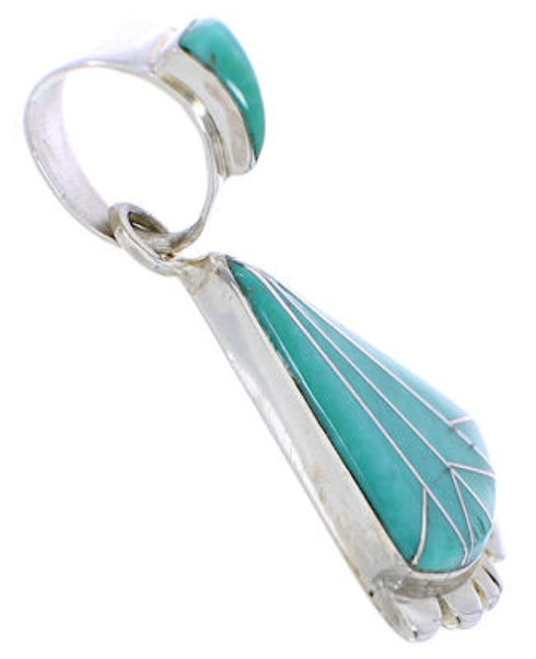 Turquoise Inlay Sterling Silver Southwest Slide Pendant EX28555