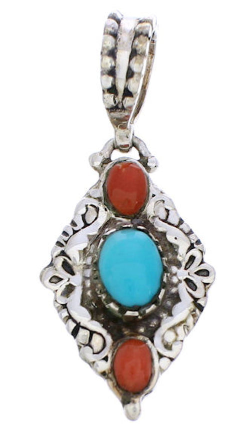 Coral And Turquoise Southwest Reversible Slide Pendant Jewelry EX28578