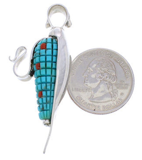 Southwest Turquoise Coral Silver Corn Reversible Pendant MW77529