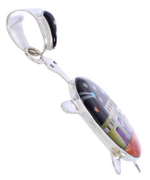 Native American Design Multicolor Silver Turtle Pendant MW77639