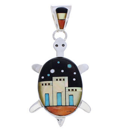 Multicolor Turtle Native American Design Silver Pendant MW77644