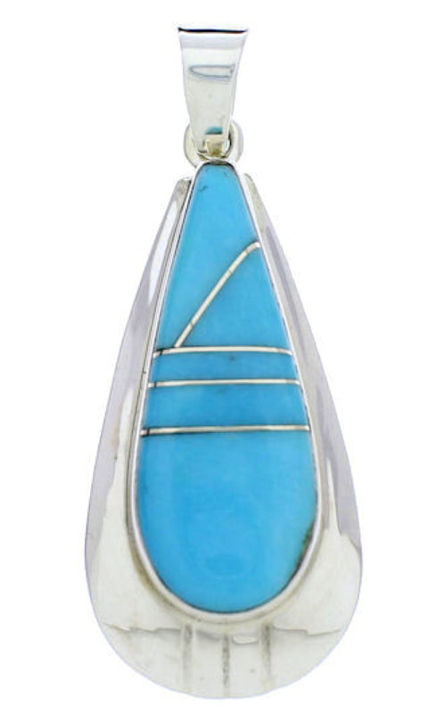 Turquoise Inlay Sterling Silver Jewelry Southwestern Pendant PX30307