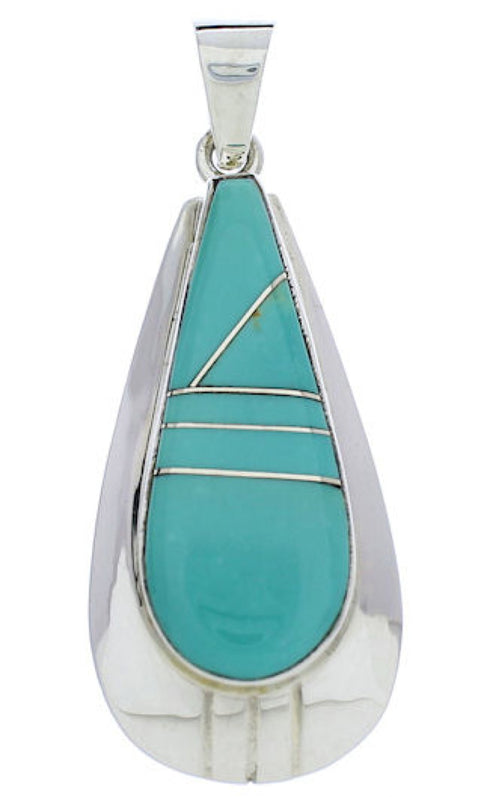 Southwest Sterling Silver Turquoise Inlay Pendant Jewelry PX30320
