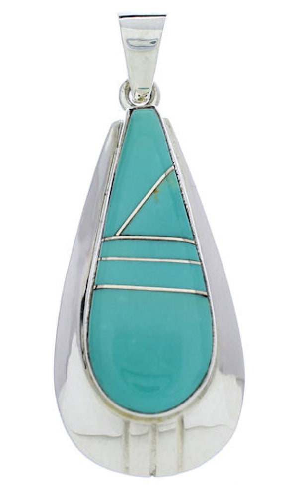 Southwest Sterling Silver Turquoise Inlay Pendant Jewelry PX30320
