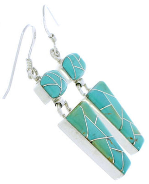 Genuine Sterling Silver And Turquoise Hook Dangle Earrings EX29523