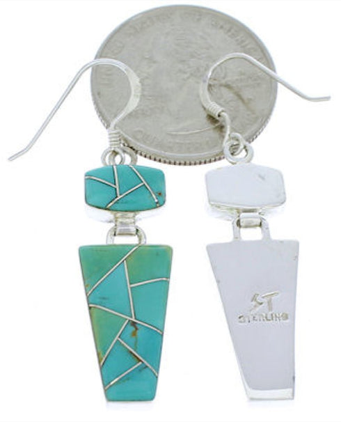 Genuine Sterling Silver And Turquoise Hook Dangle Earrings EX29523