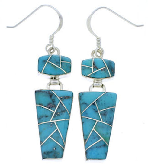 Turquoise Inlay Sterling Silver Jewelry Hook Dangle Earrings EX29532