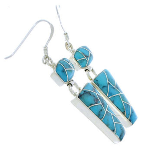 Turquoise Inlay Sterling Silver Jewelry Hook Dangle Earrings EX29532