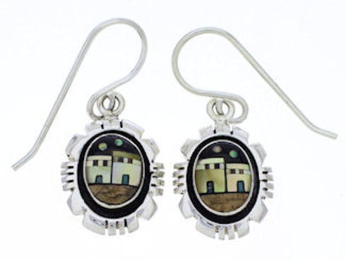 Native American Village Design Multicolor Silver Earrings EX29548