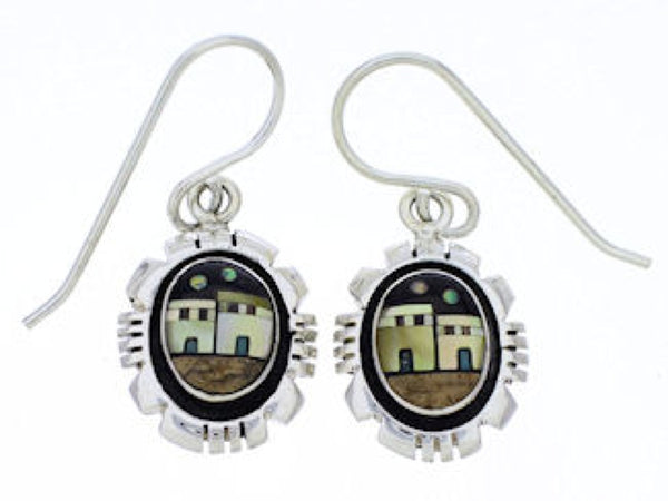 Native American Village Design Multicolor Silver Earrings EX29548
