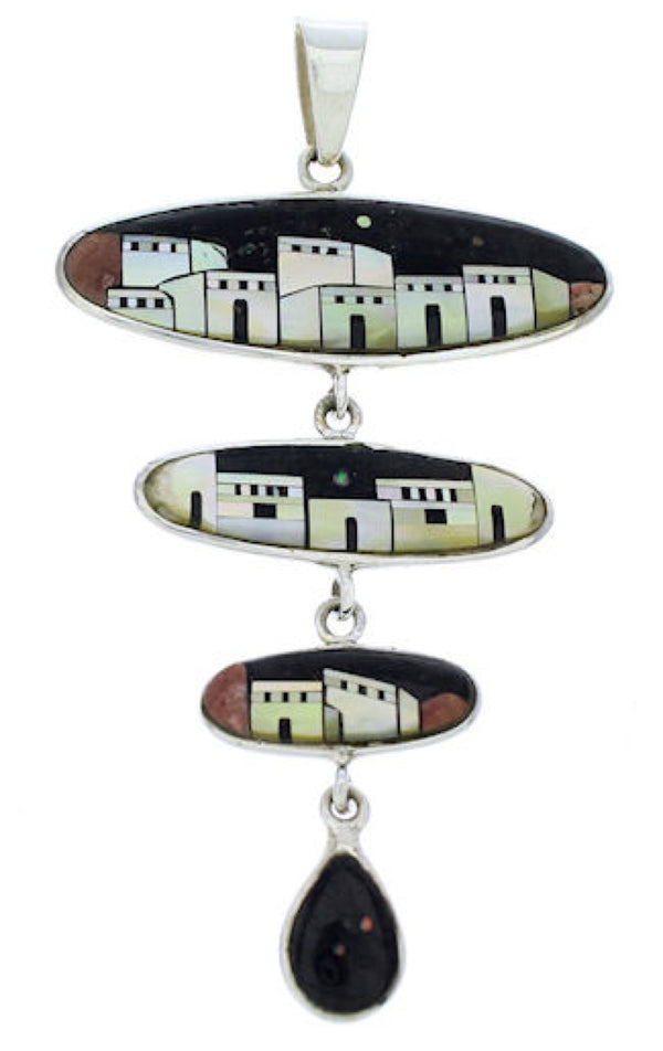 Native American Village Design Multicolor Silver Pendant EX29571