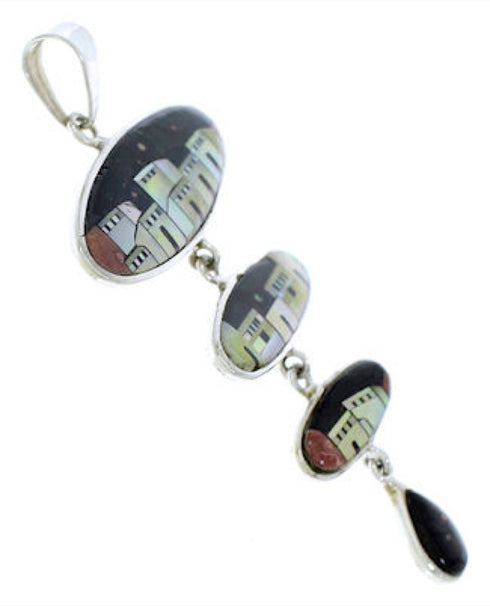 Native American Village Design Multicolor Silver Pendant EX29571