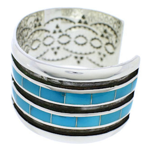 Southwest Turquoise Inlay Sterling Silver Cuff Bracelet EX27554
